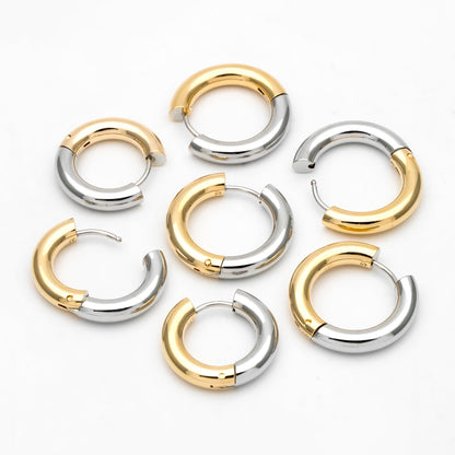 4pcs Gold and Silver Two Tone Chunky Hoop Huggies, 4mm Thick, 18/20/ 22mm, Stainless Steel Hoop Earrings, Minimalist Earrings (GB-3314)