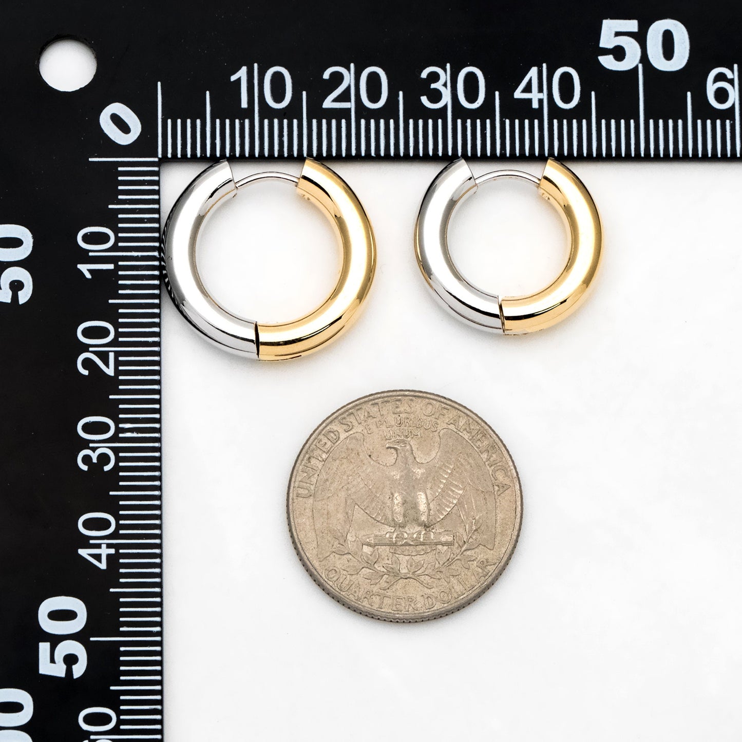 4pcs Gold and Silver Two Tone Chunky Hoop Huggies, 4mm Thick, 18/20/ 22mm, Stainless Steel Hoop Earrings, Minimalist Earrings (GB-3314)