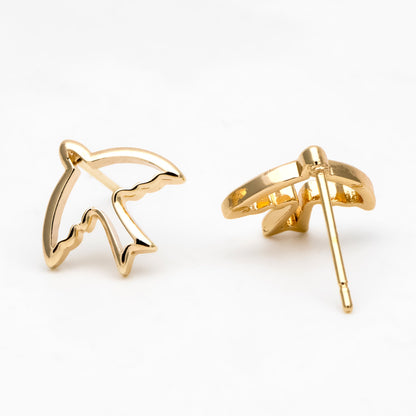 10pcs Gold Hollow Swallow Ear Posts 12x13mm, Gold Plated Brass Bird Stud Earrings (GB-3315)