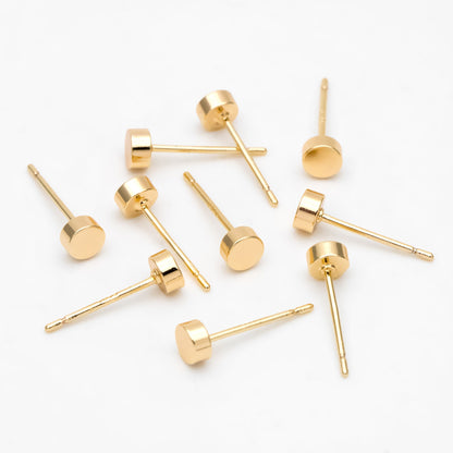 10pcs Gold/ Silver Round Stud Earring 4mm, Minimalist Round Coin Ear Posts (GB-3317)