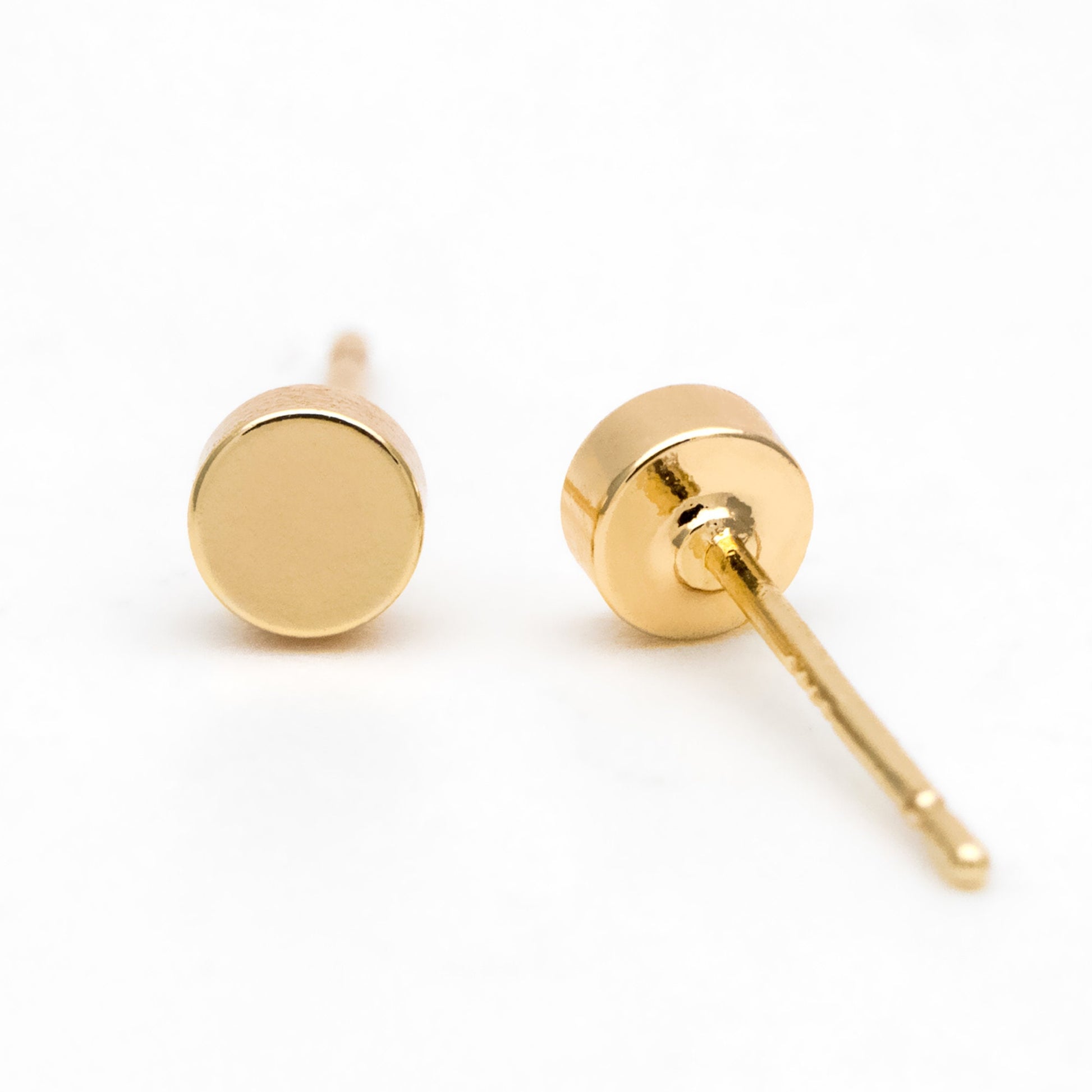 10pcs Gold/ Silver Round Stud Earring 4mm, Minimalist Round Coin Ear Posts (GB-3317)