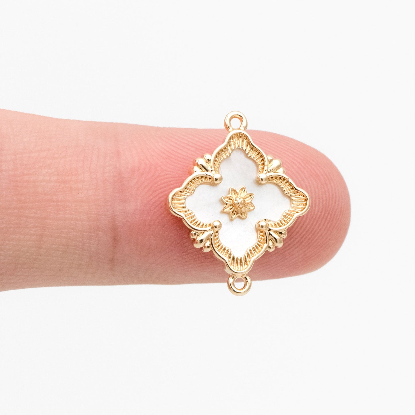 10pcs Shell Pave Gold Flower Charms, 18K Gold plated Brass, Rhombus Flower Pendants Connector (GB-3780-L)