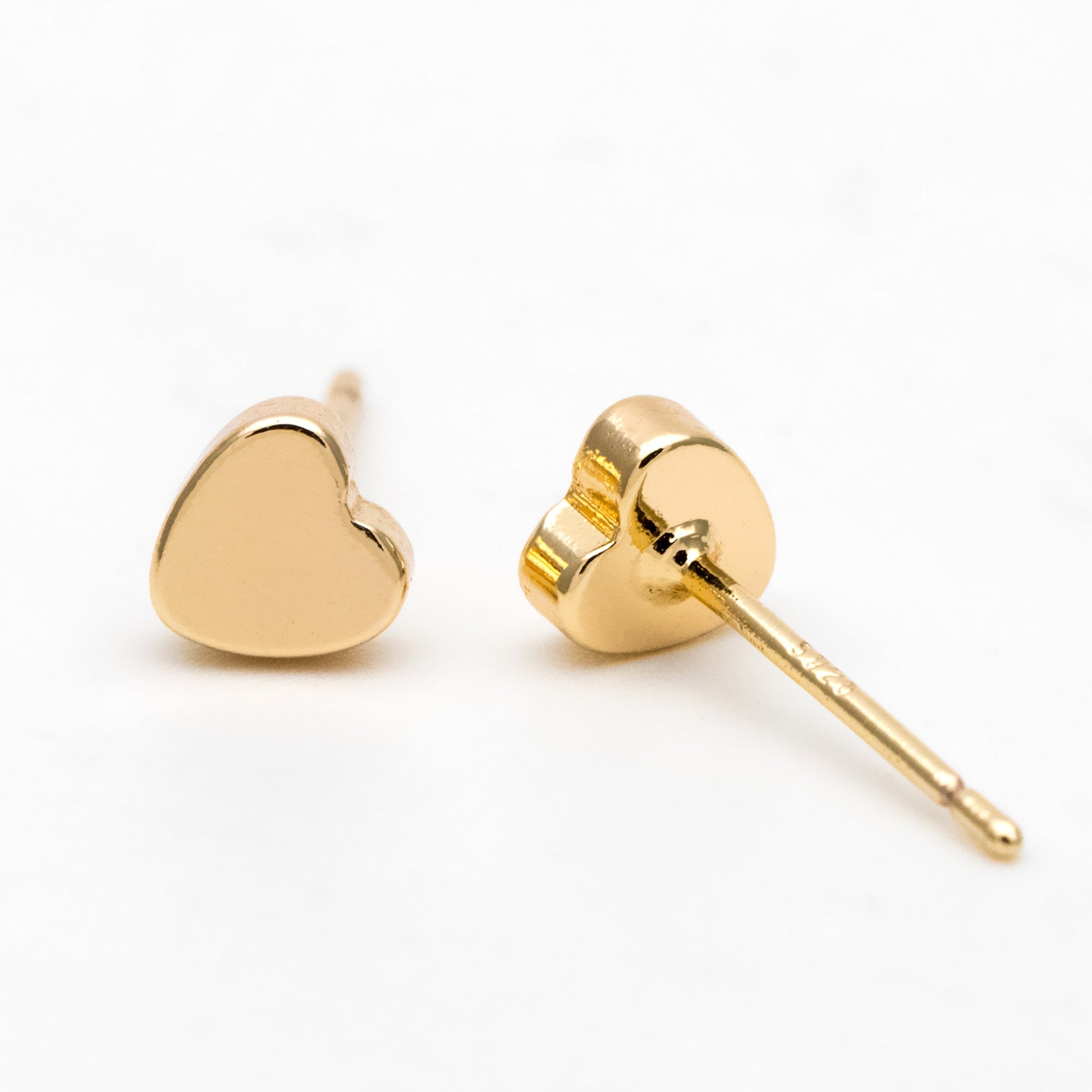 10pcs Gold/ Silver Heart Ear Posts 5mm, Real Gold/ Rhodium plated Brass, Geometric Earring Studs (GB-3324)