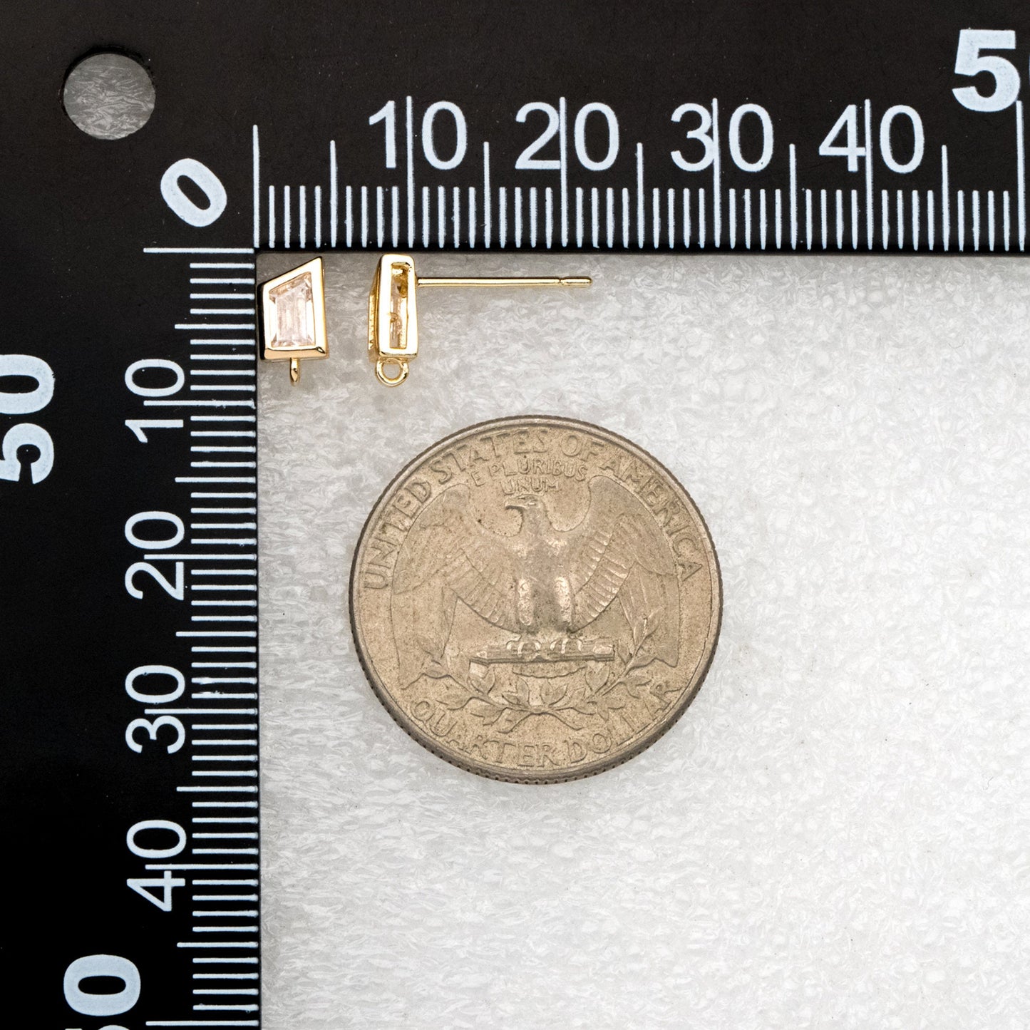 4pcs CZ Pave Trapezoid Earring Stud with Loop, 18K Gold plated Brass Ear Posts, Geometric Earring Findings (#GB-3326)