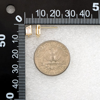 4pcs CZ Pave Trapezoid Earring Stud with Loop, 18K Gold plated Brass Ear Posts, Geometric Earring Findings (#GB-3326)