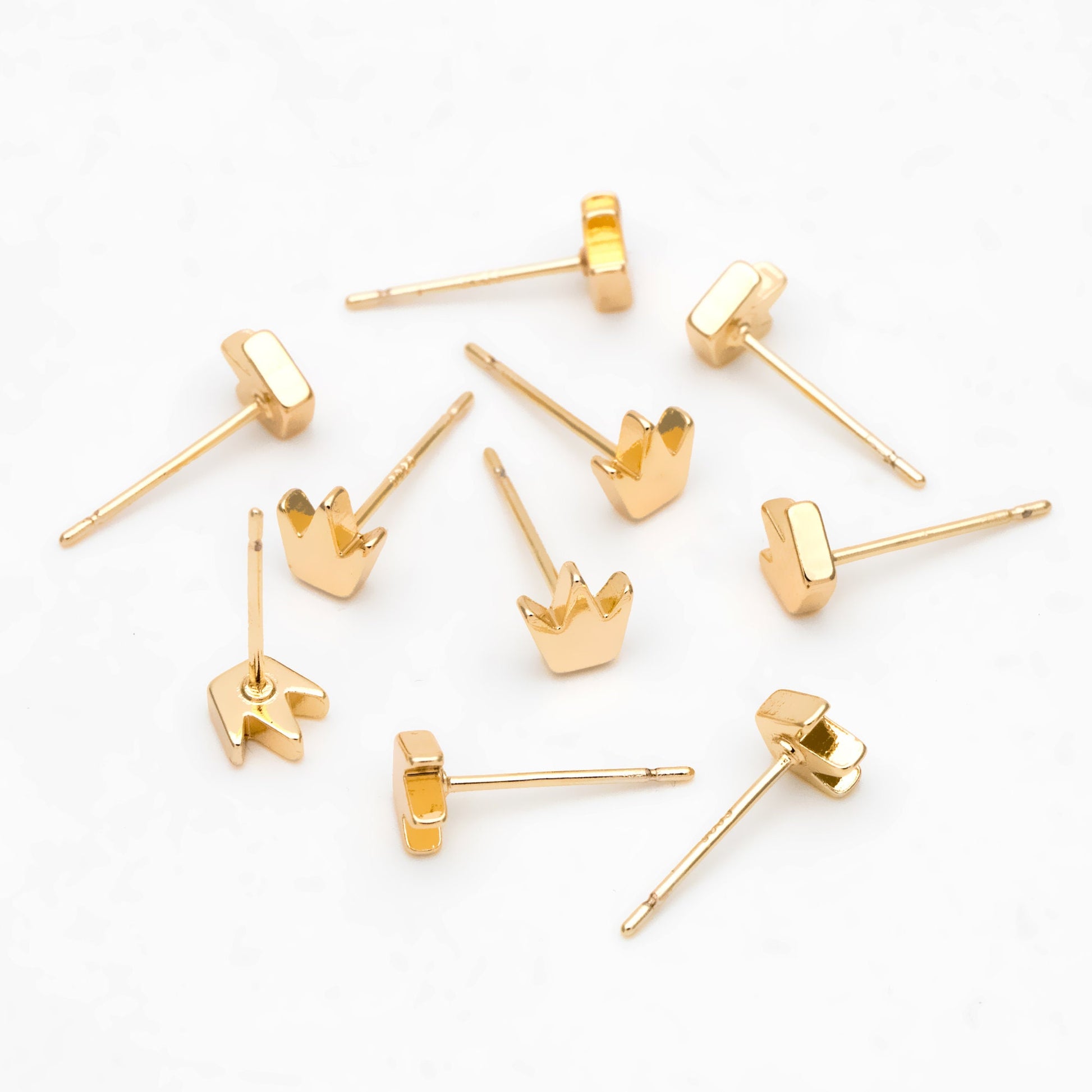 10pcs Gold Crown Ear posts 6mm, Gold Plated Brass Minimalist Stud Earrings (GB-3327)