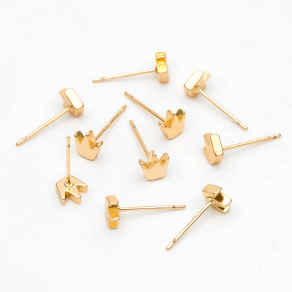 10pcs Gold Crown Ear posts 6mm, Gold Plated Brass Minimalist Stud Earrings (GB-3327)