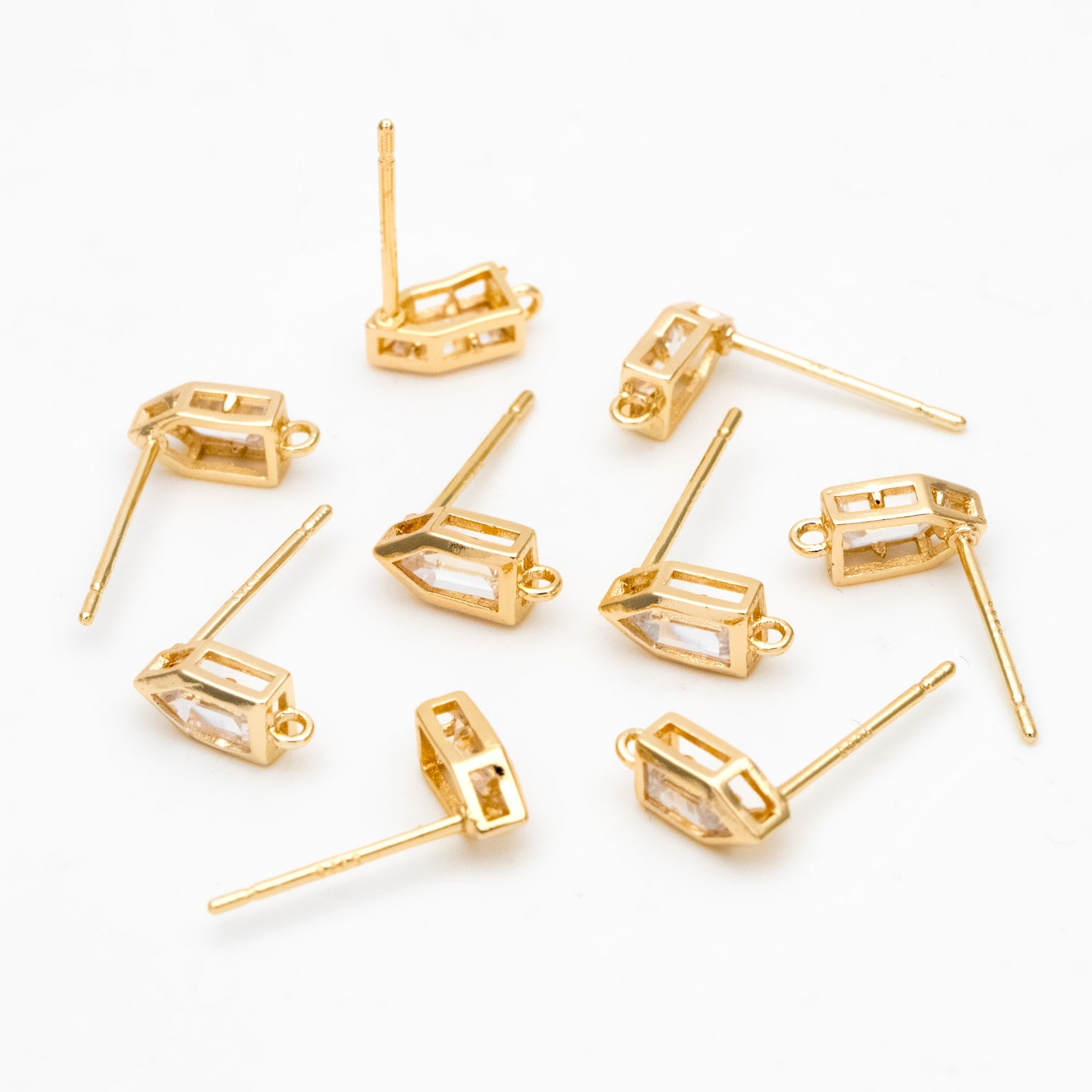4pcs CZ Pave Arrow Earring Studs, 18K Gold plated Brass Ear Posts, Geometric Earring Findings (#GB-3329)