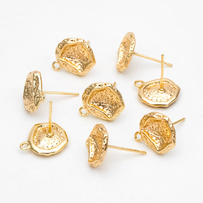10pcs Gold Irregular Earring with Loop, 18K Gold plated Brass, Stud Earring Components (GB-3330)