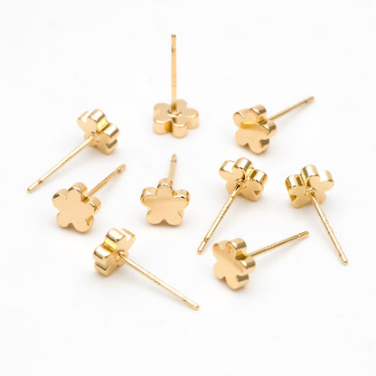10pcs Gold Flower Ear Posts 6mm, 18K Gold plated Brass, Floral Earring Studs (GB-3331)