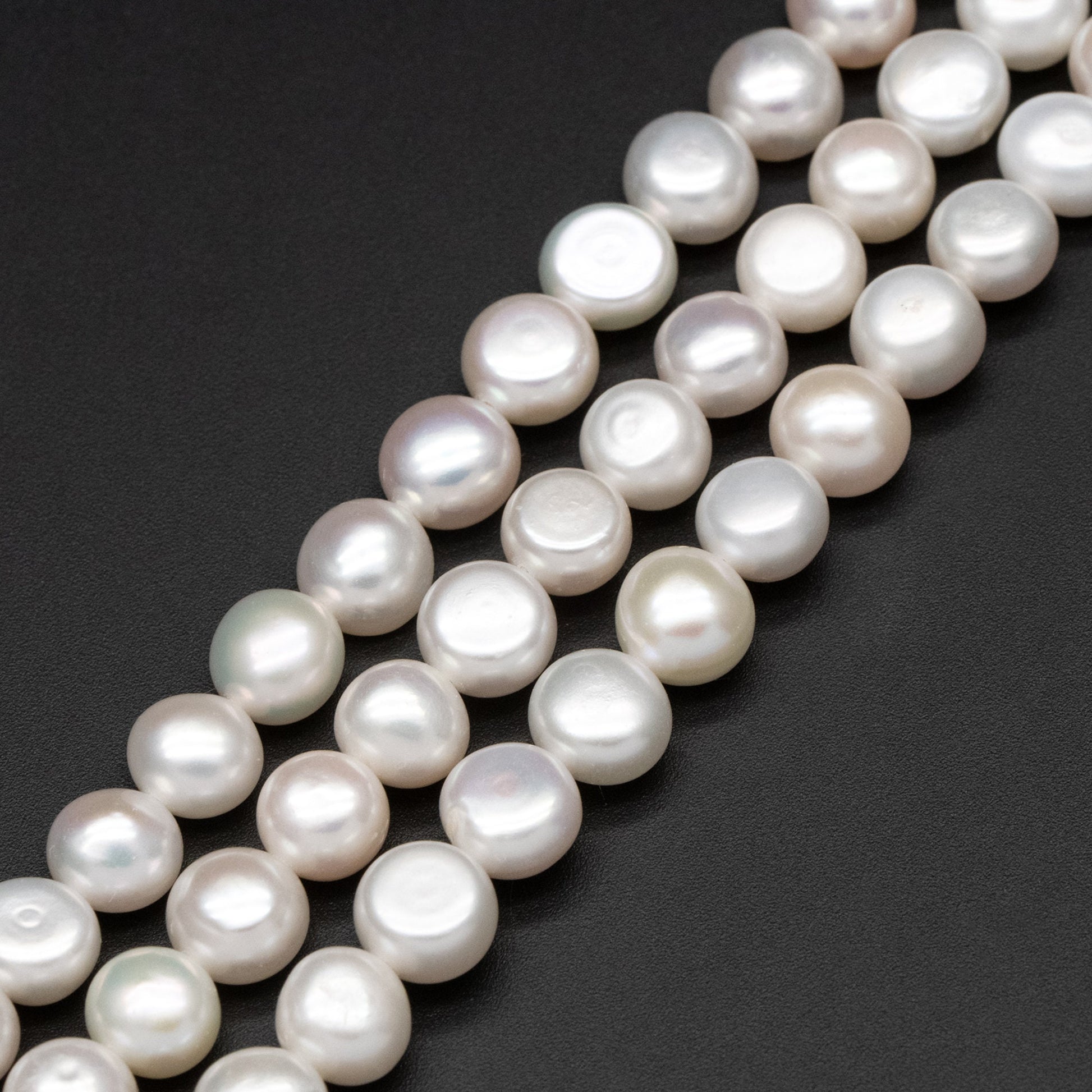 Freshwater Button Pearl 7-8mm, White Fresh Water Coin Pearl, Natural Mushroom Pearl Beads -(PL-73)/ 14.5" Full strand