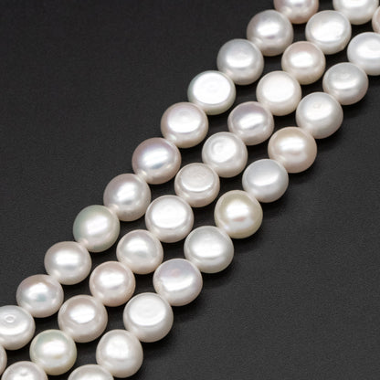 Freshwater Button Pearl 7-8mm, White Fresh Water Coin Pearl, Natural Mushroom Pearl Beads -(PL-73)/ 14.5" Full strand