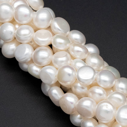Freshwater Button Pearl 7-8mm, White Fresh Water Coin Pearl, Natural Mushroom Pearl Beads -(PL-73)/ 14.5" Full strand