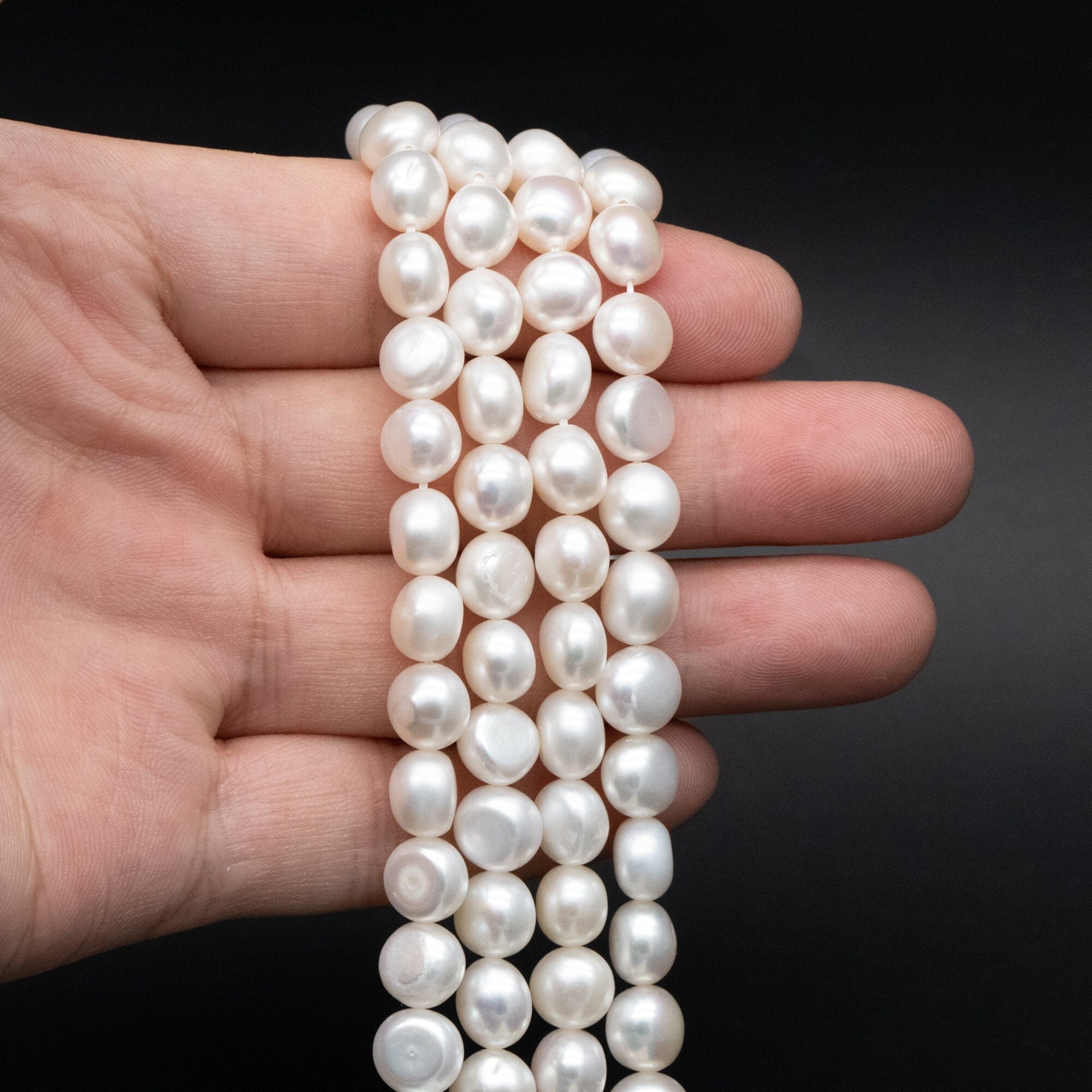 Freshwater Button Pearl 7-8mm, White Fresh Water Coin Pearl, Natural Mushroom Pearl Beads -(PL-73)/ 14.5" Full strand
