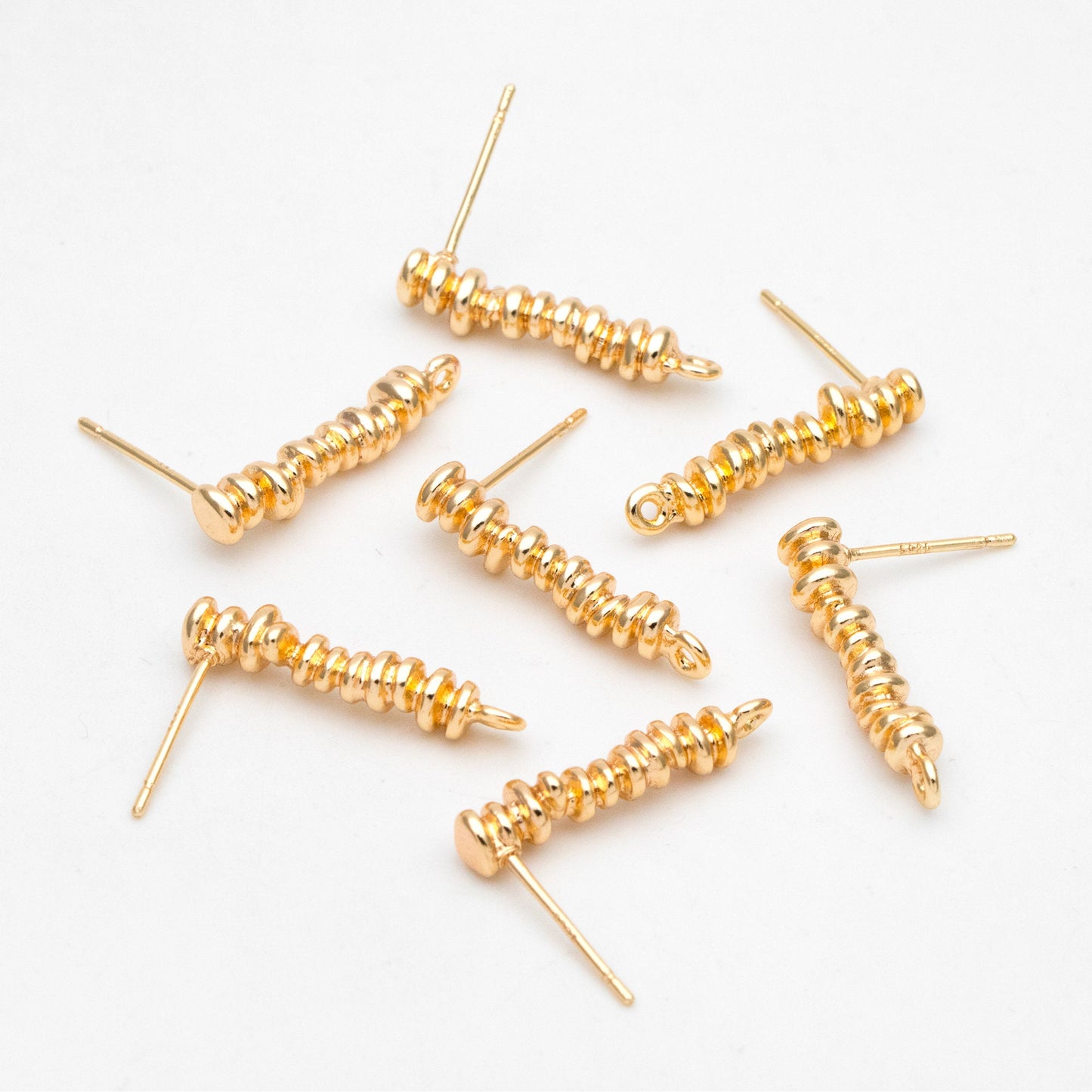 10pcs Gold Bar Ear Stud with Loop, 21mm, Gold plated Brass Long Bar Earrings (#GB-3373)