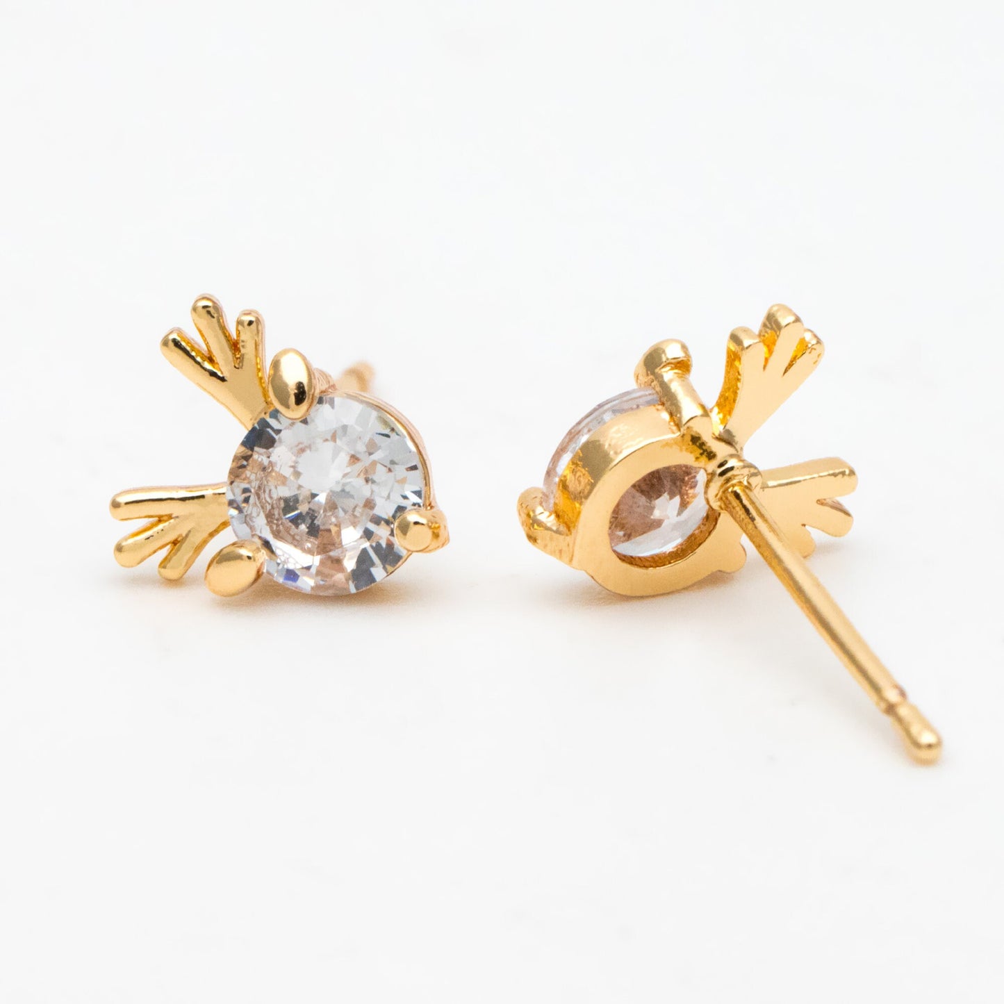 10pcs CZ Pave Gold Buck Horn Ear Posts, 18K Gold Plated Brass, Christmas earring,Deer Horn Antlers Earring (GB-139-G)