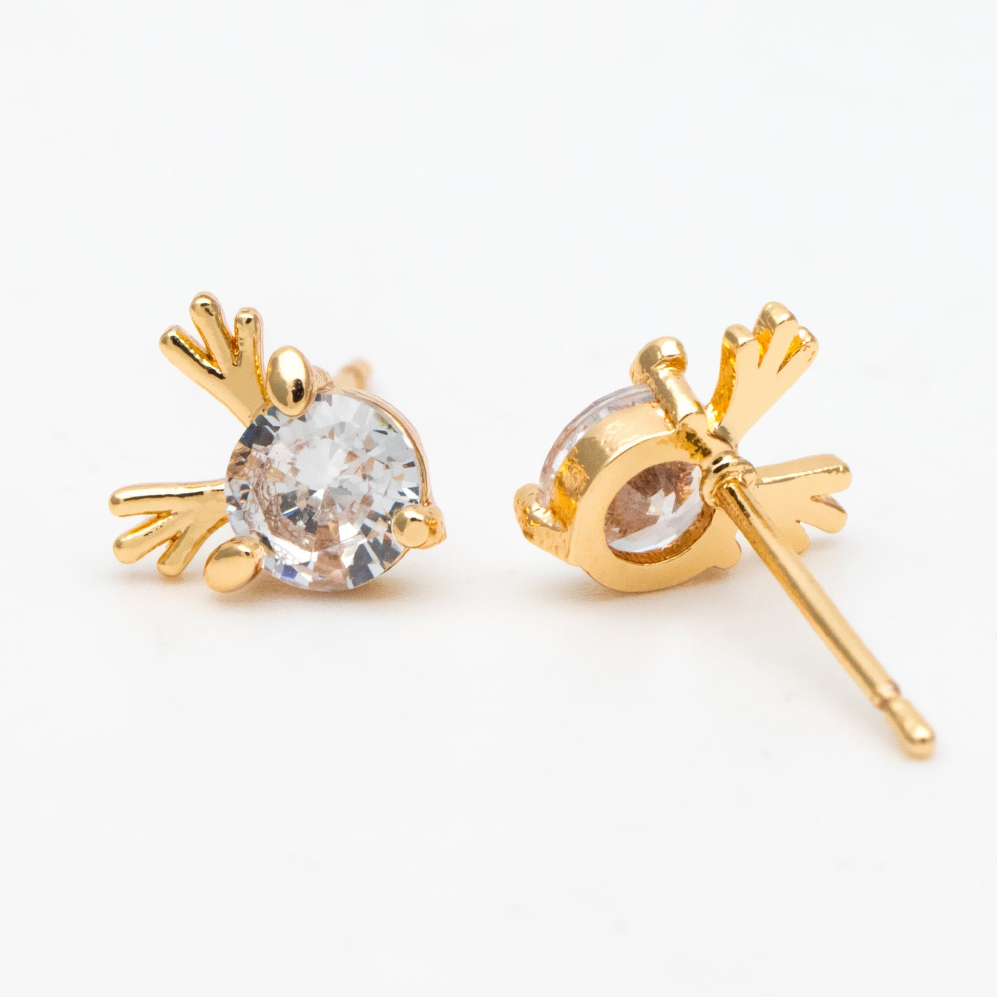 10pcs CZ Pave Gold Buck Horn Ear Posts, 18K Gold Plated Brass, Christmas earring,Deer Horn Antlers Earring (GB-139-G)