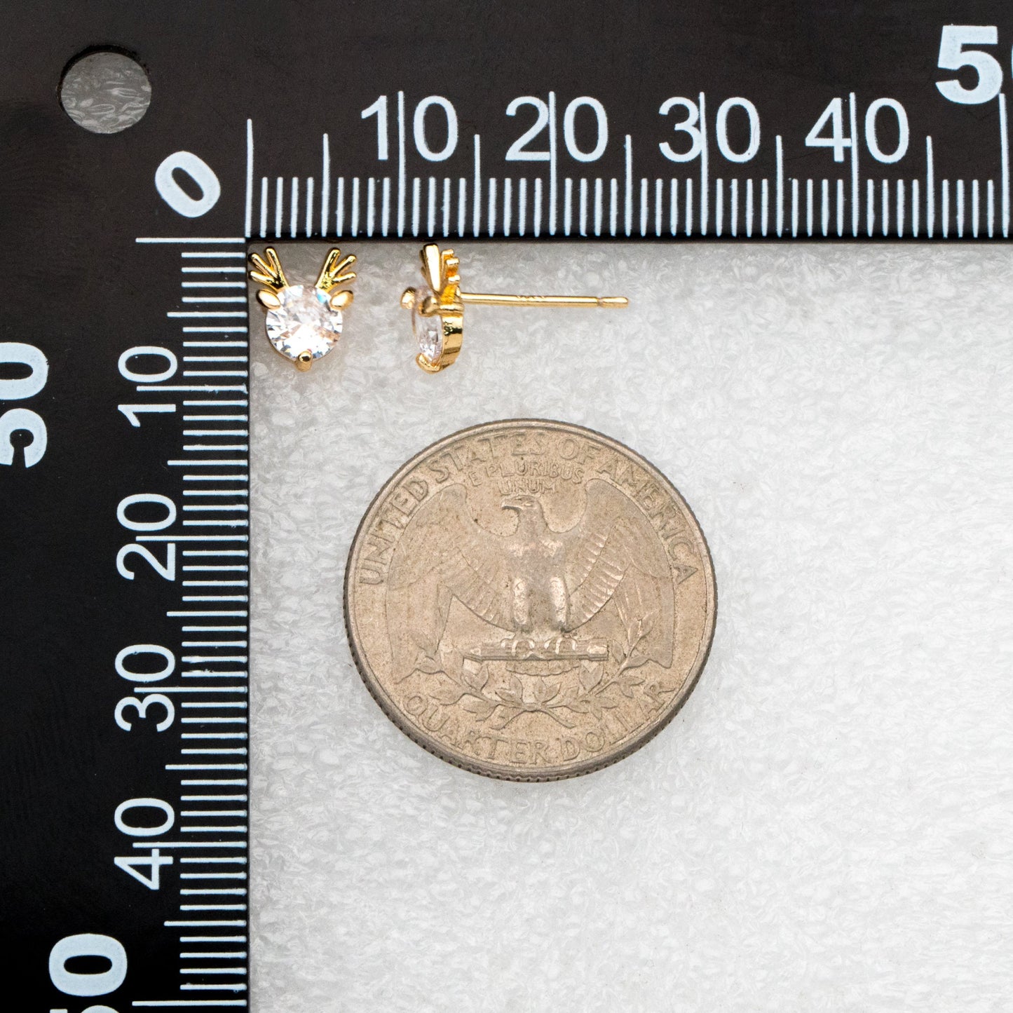 10pcs CZ Pave Gold Buck Horn Ear Posts, 18K Gold Plated Brass, Christmas earring,Deer Horn Antlers Earring (GB-139-G)