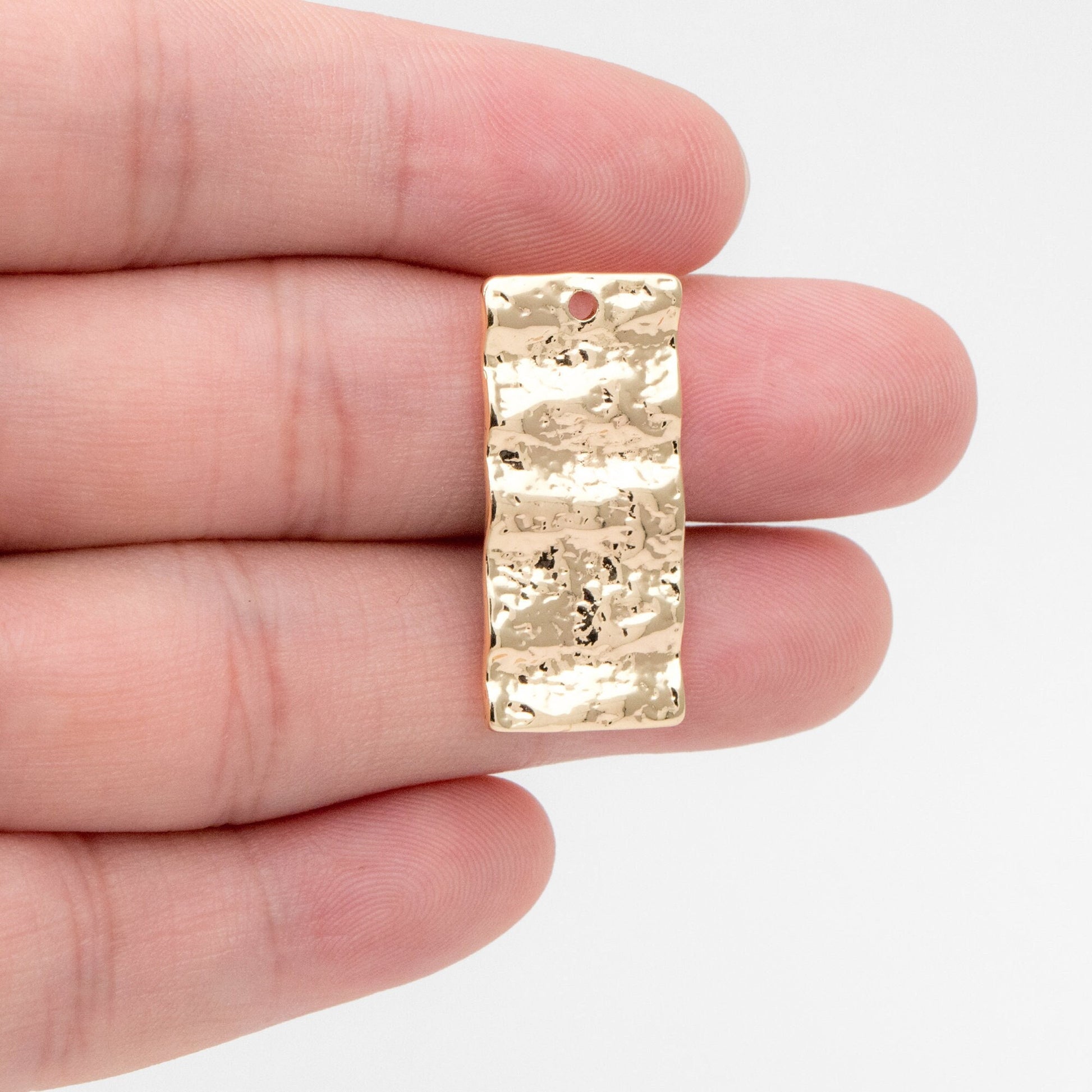 10pcs Gold Wavy Rectangle Charms 28x13mm, 18K Gold plated Brass Hammered Geometric Pendant (GB-2977-H)