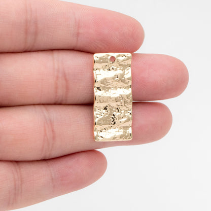 10pcs Gold Wavy Rectangle Charms 28x13mm, 18K Gold plated Brass Hammered Geometric Pendant (GB-2977-H)