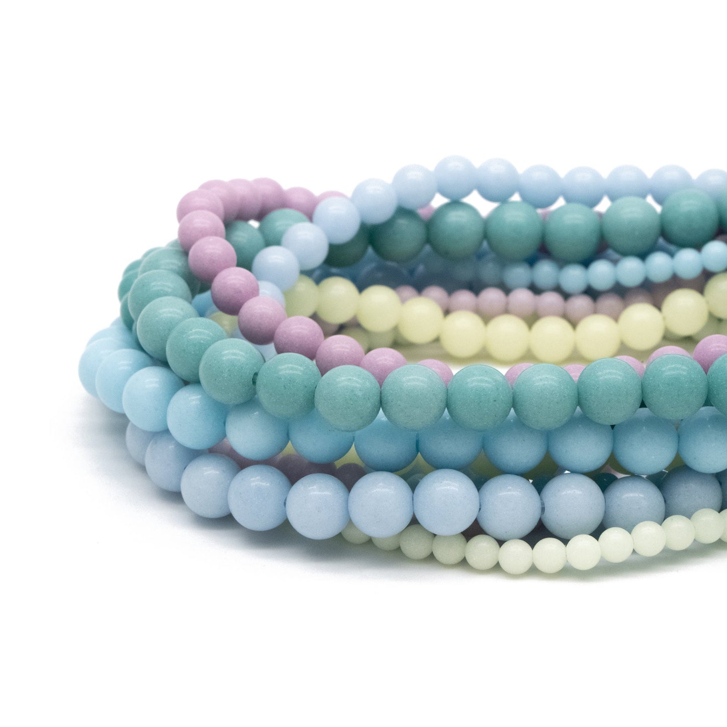 Luminous Stone Beads, Glow in the Dark, Blue/ Green/ Yellow/ Purple Fluorescent Sphere Ball Beads, 14" Strand (TR-014)