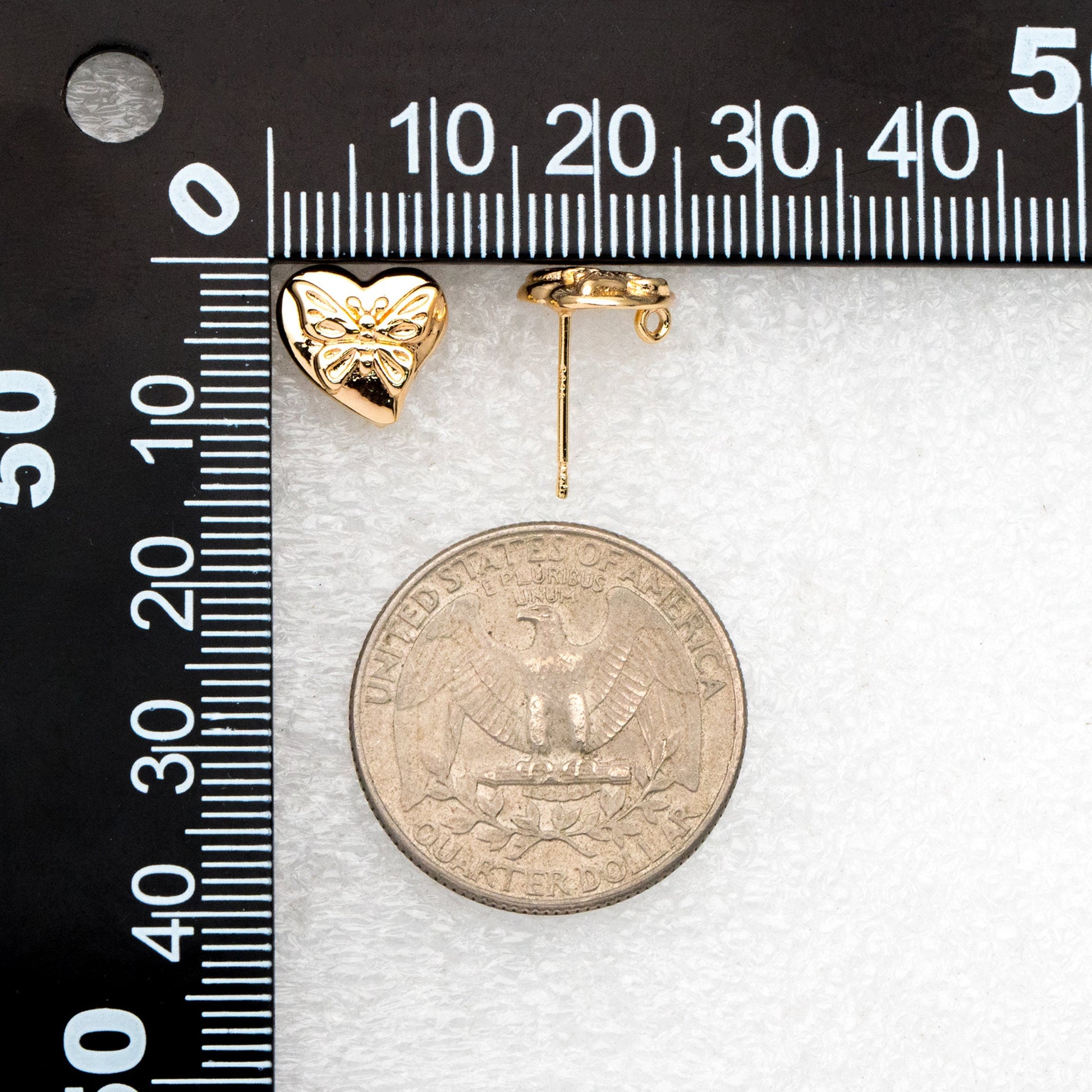 10pcs Gold Butterfly Heart Earring with Loop, Gold Plated Brass Stud Earrings, Jewelry Findings, Wholesale Supplies (GB-3378)