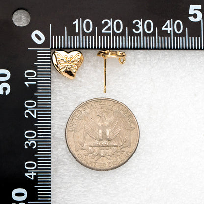 10pcs Gold Butterfly Heart Earring with Loop, Gold Plated Brass Stud Earrings, Jewelry Findings, Wholesale Supplies (GB-3378)