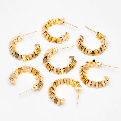 4pcs Gold Round Circle Ear Posts 20/24mm, Triangle Beaded Stud Earrings, Simple Geometric Hoop Earrings (GB-3379)