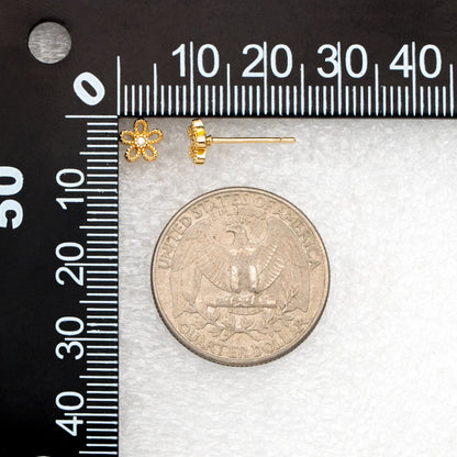 10pcs CZ Pave Gold/ Silver Flower Ear Posts 6mm, Gold/ Rhodium Plated Brass Stud Earrings, DIY Ear Findings (GB-3381)