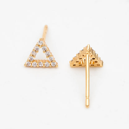 4pcs CZ Pave Triangle Earring Posts 6x7mm/ 7x8mm, 18K Gold Plated Brass, Triangle Stud Earrings (#GB-3382)