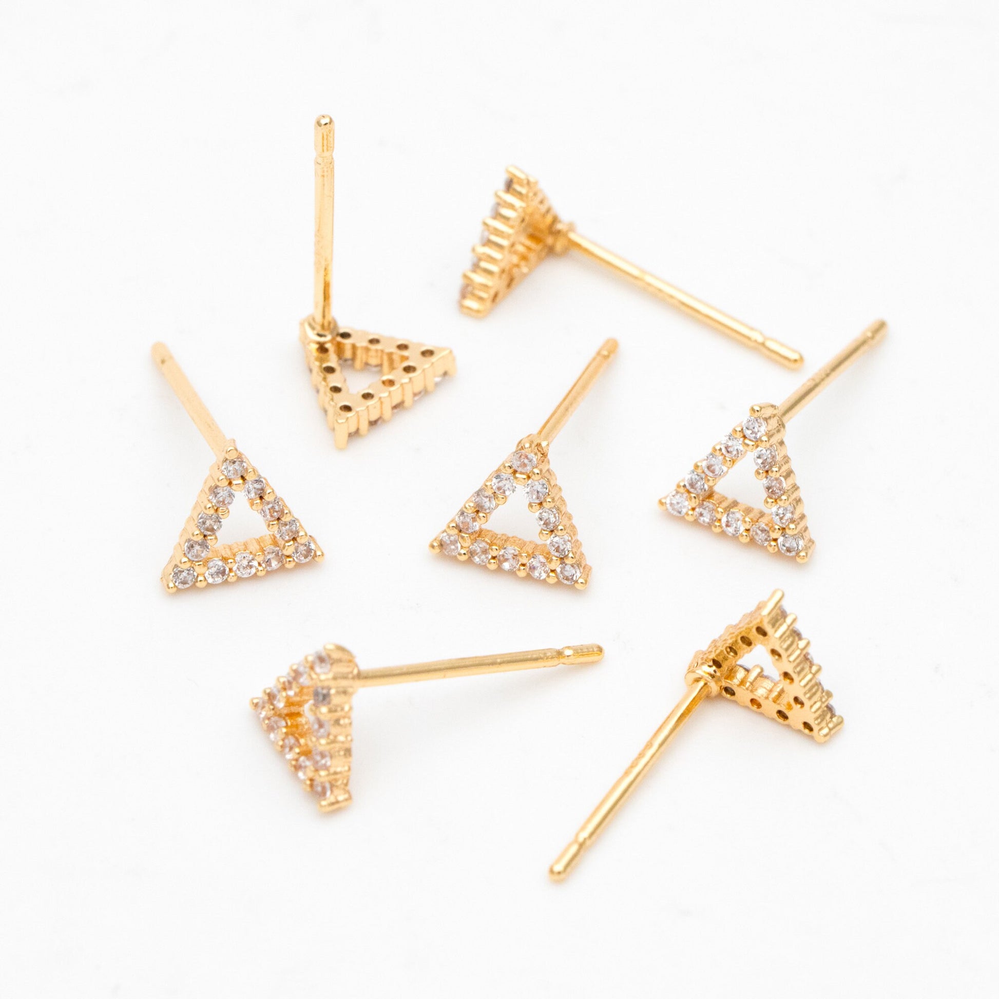 4pcs CZ Pave Triangle Earring Posts 6x7mm/ 7x8mm, 18K Gold Plated Brass, Triangle Stud Earrings (#GB-3382)