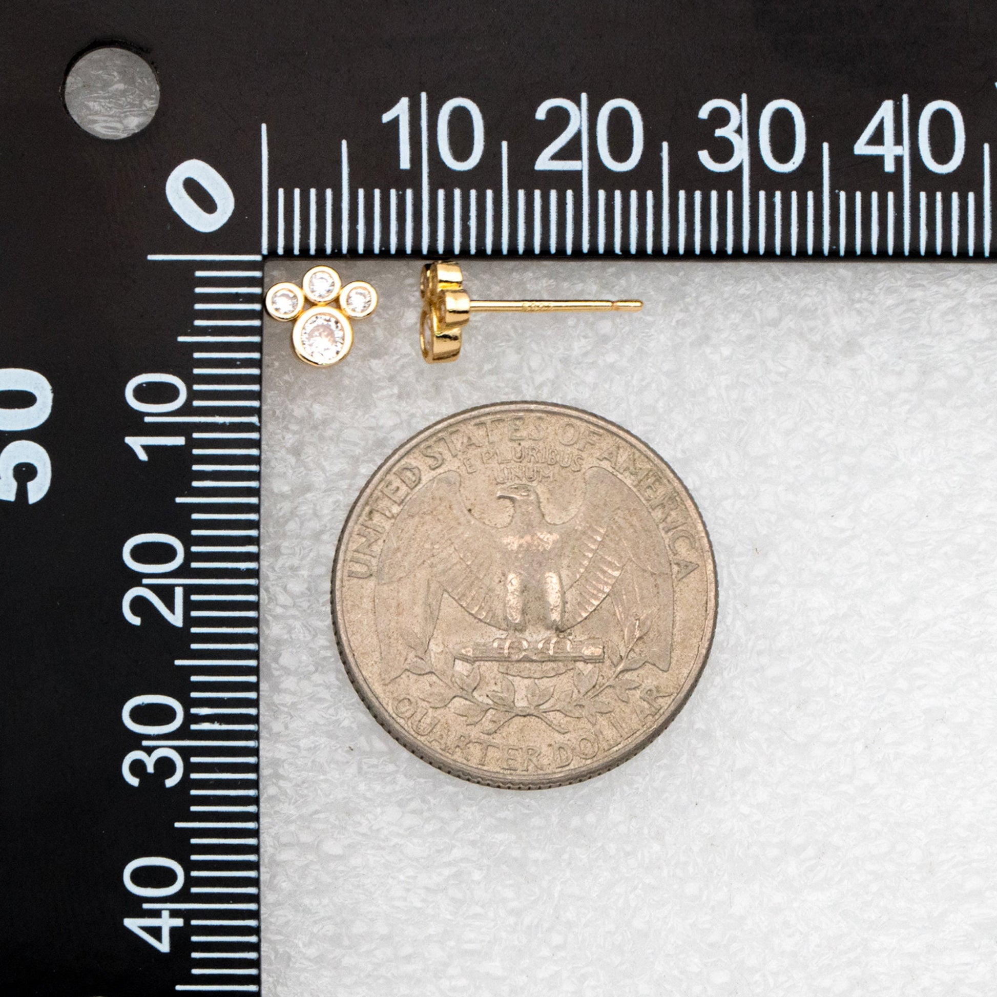 4pcs CZ Pave Pet Paw Print Ear Posts 6x7mm, Gold Plated Brass Stud Earring (GB-3384)