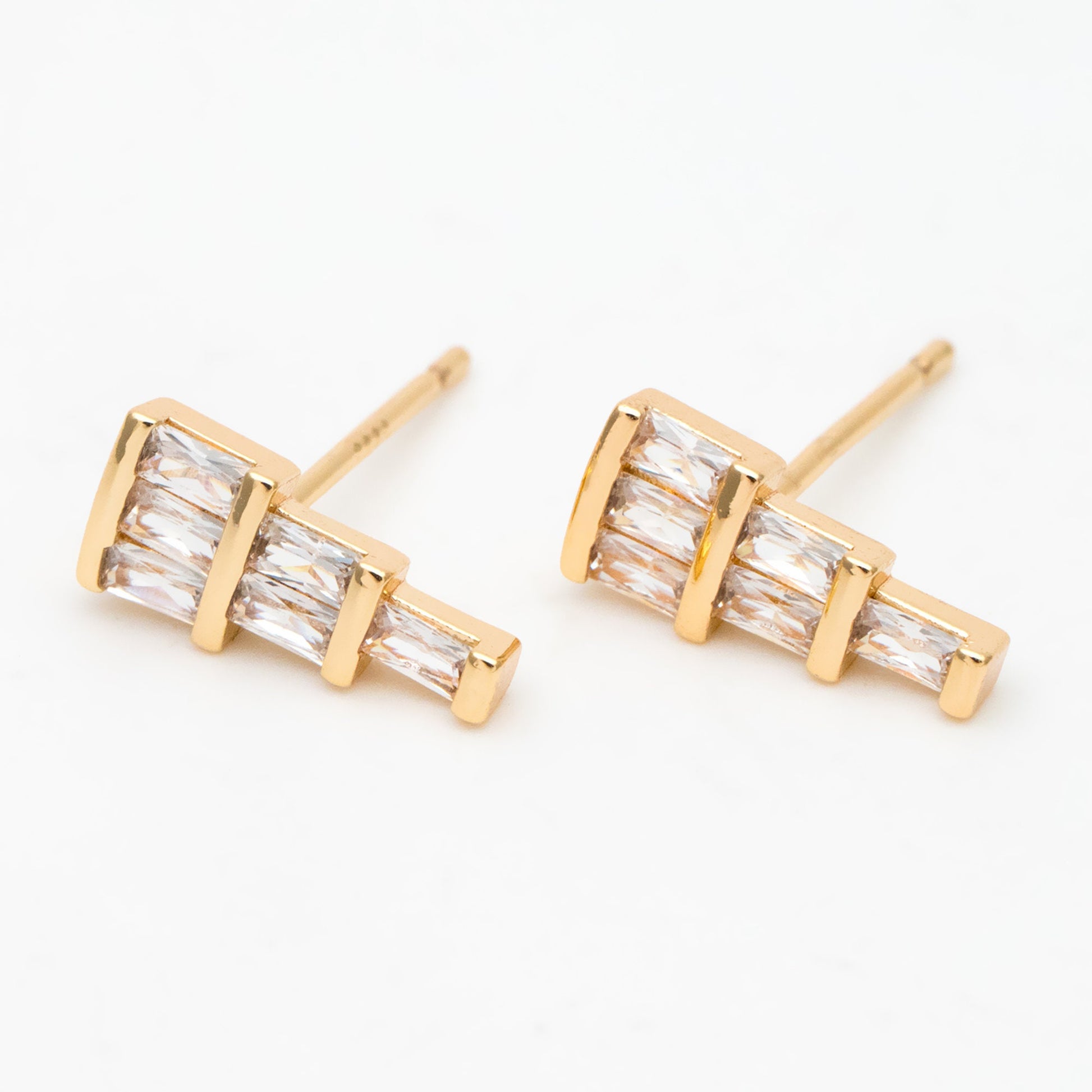4pcs CZ Pave Gold Geometric Earring Studs, 18K Gold plated Brass Ear Posts, Earring Findings (#GB-3385)