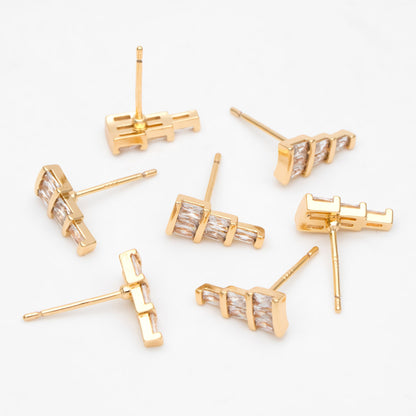 4pcs CZ Pave Gold Geometric Earring Studs, 18K Gold plated Brass Ear Posts, Earring Findings (#GB-3385)