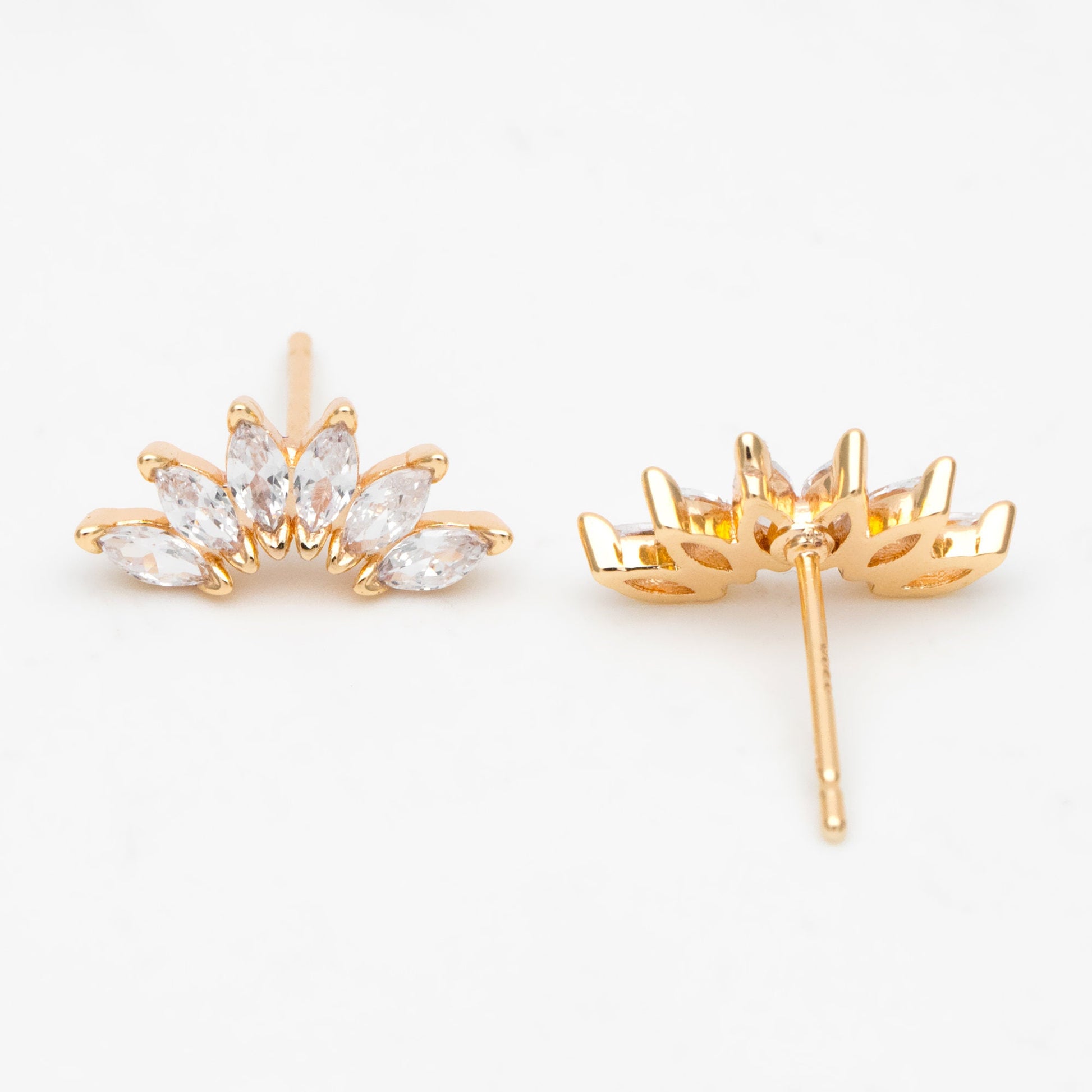 4pcs CZ Pave Leaf Earring, Flower Ear Posts, Dainty Earrings, Jewelry Making, Diy Material, Jewelry Supplies (GB-3387)