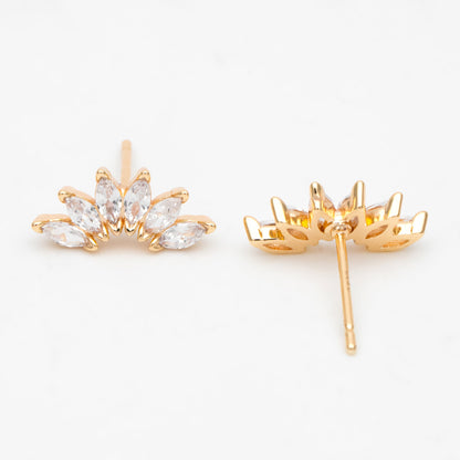 4pcs CZ Pave Leaf Earring, Flower Ear Posts, Dainty Earrings, Jewelry Making, Diy Material, Jewelry Supplies (GB-3387)