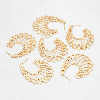 4pcs Gold Hollow Flower Post Earrings 43x35mm, Gold plated Brass Floral Stud Earring (#GB-3389)