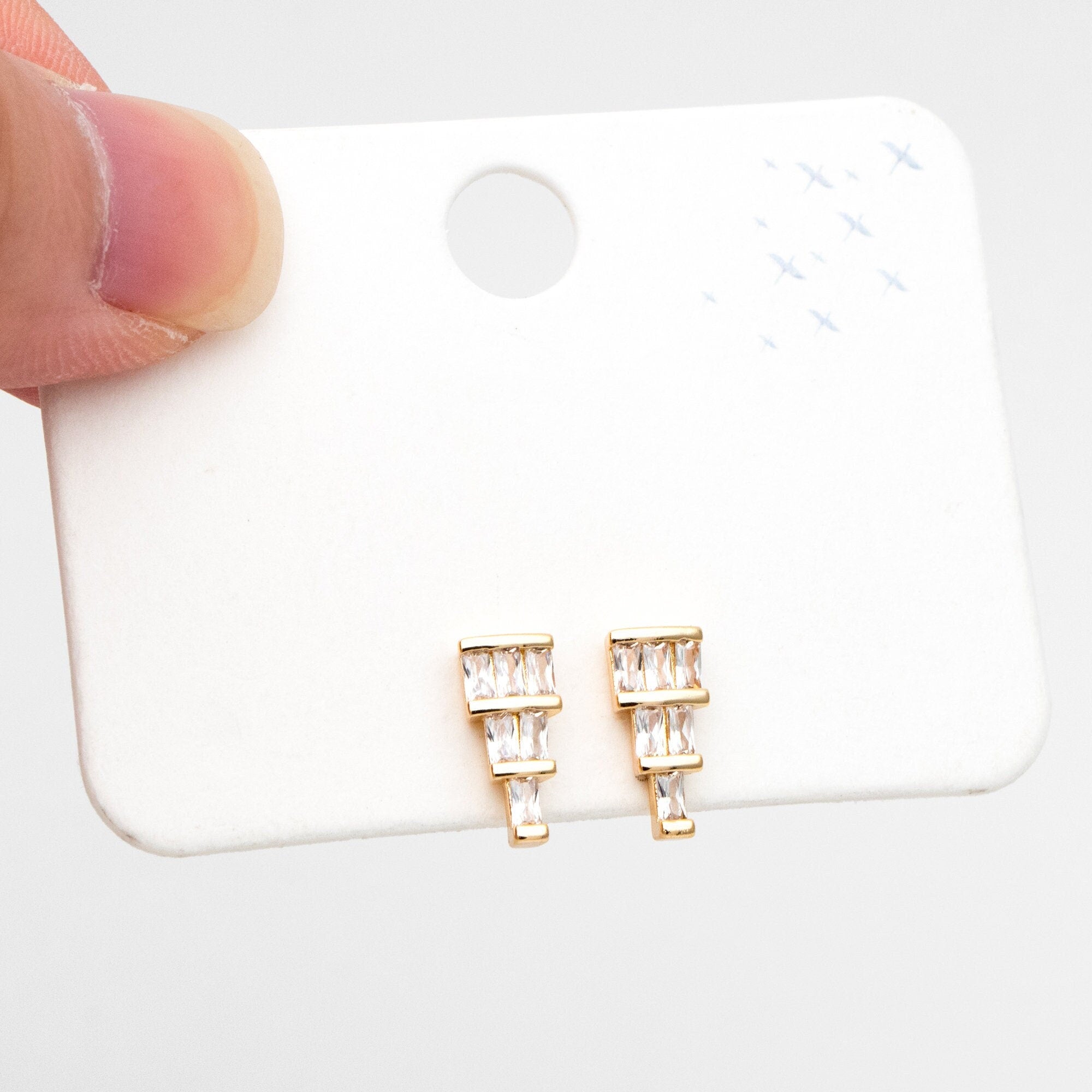 4pcs CZ Pave Gold Geometric Earring Studs, 18K Gold plated Brass Ear Posts, Earring Findings (#GB-3385)