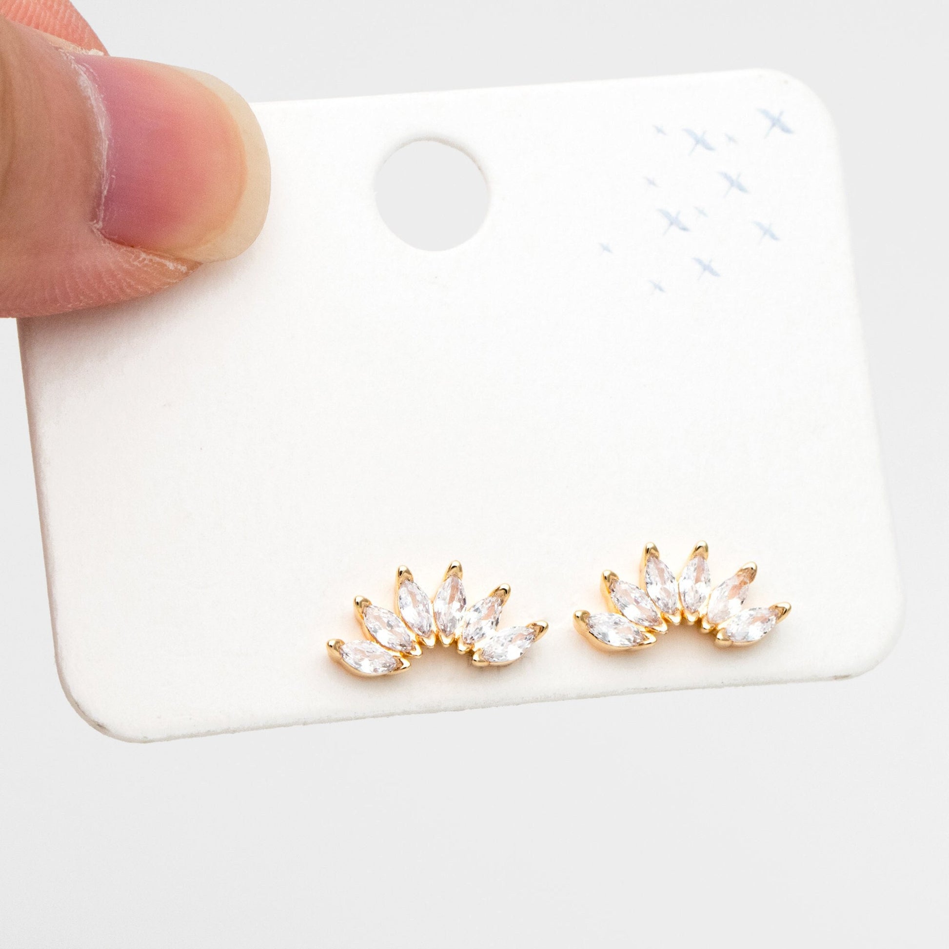 4pcs CZ Pave Leaf Earring, Flower Ear Posts, Dainty Earrings, Jewelry Making, Diy Material, Jewelry Supplies (GB-3369-J)