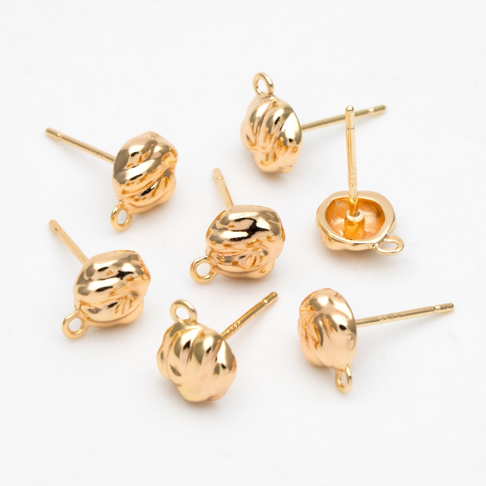 10pcs Gold Irregular Earring with Loop, 18K Gold plated Brass, Stud Earring Components (GB-3339)