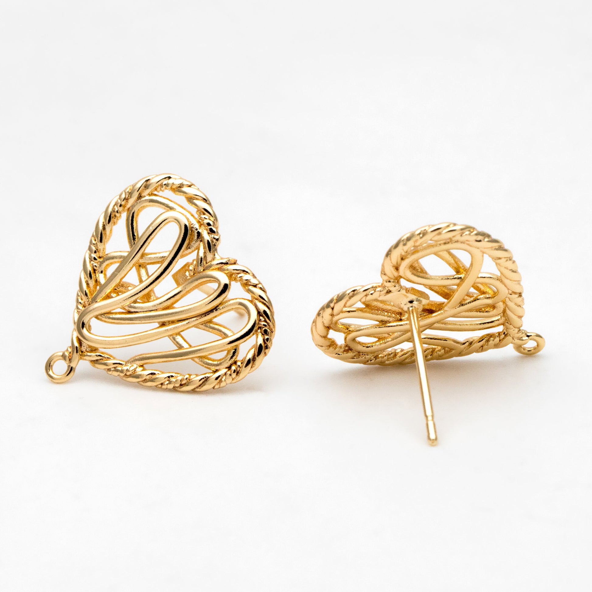 10pcs Gold Filigree Heart Earring with Loop, Gold Plated Brass Stud Earrings, Jewelry Findings, Wholesale Supplies (GB-3340)