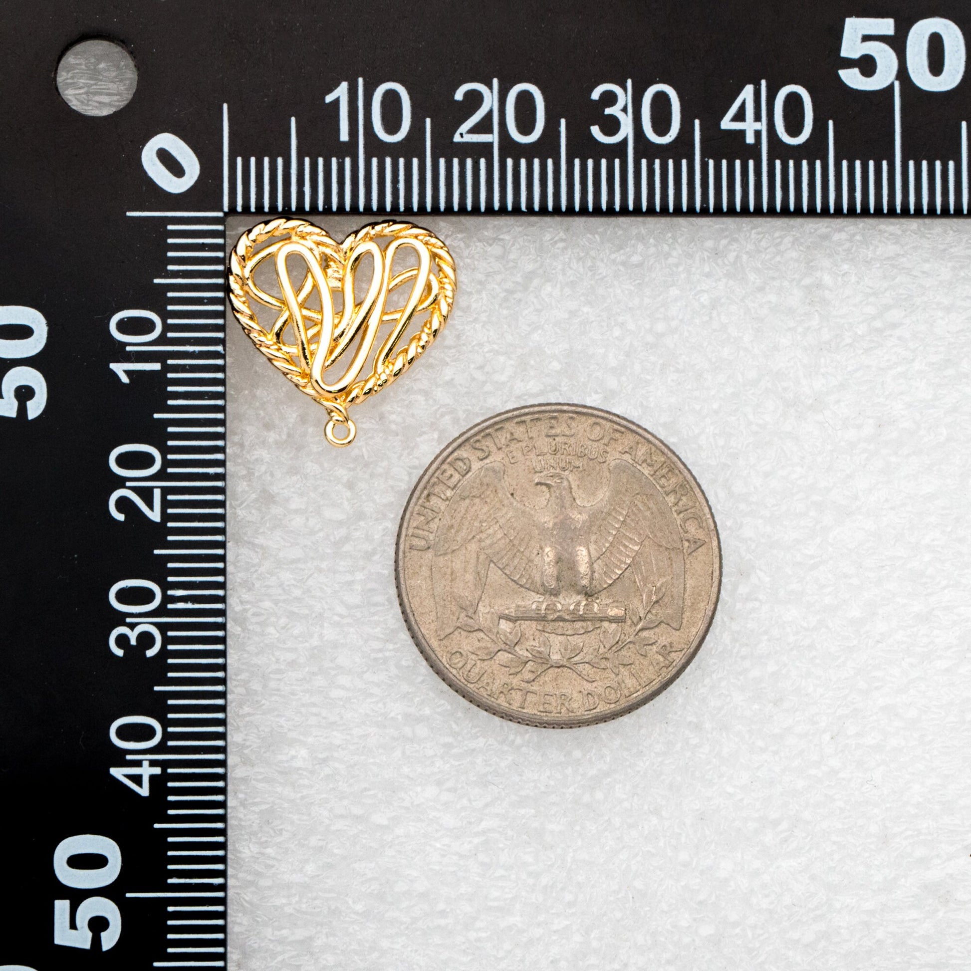 10pcs Gold Filigree Heart Earring with Loop, Gold Plated Brass Stud Earrings, Jewelry Findings, Wholesale Supplies (GB-3340)
