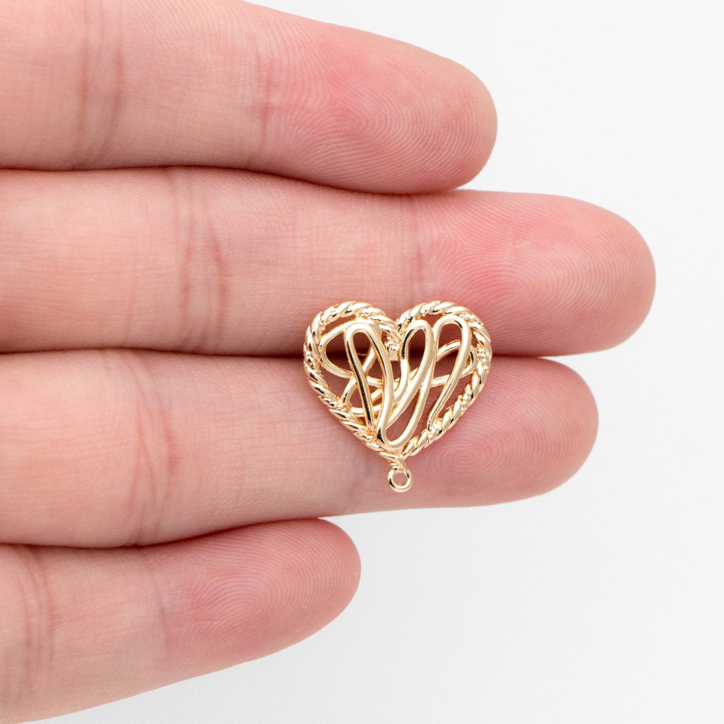 10pcs Gold Filigree Heart Earring with Loop, Gold Plated Brass Stud Earrings, Jewelry Findings, Wholesale Supplies (GB-3340)