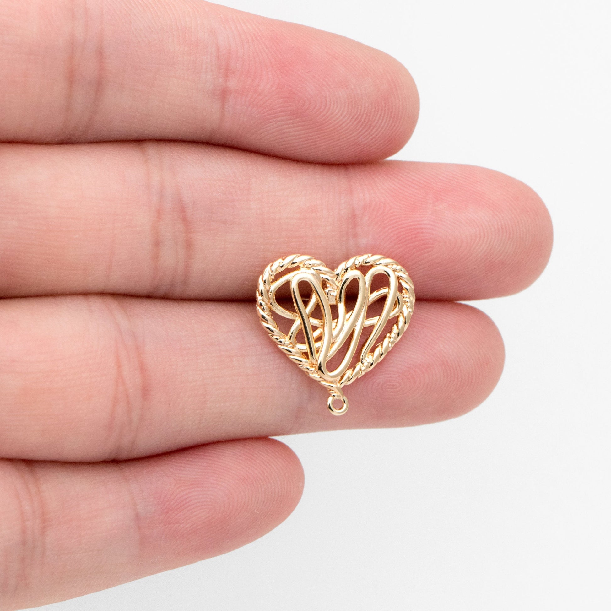 10pcs Gold Filigree Heart Earring with Loop, Gold Plated Brass Stud Earrings, Jewelry Findings, Wholesale Supplies (GB-3340)
