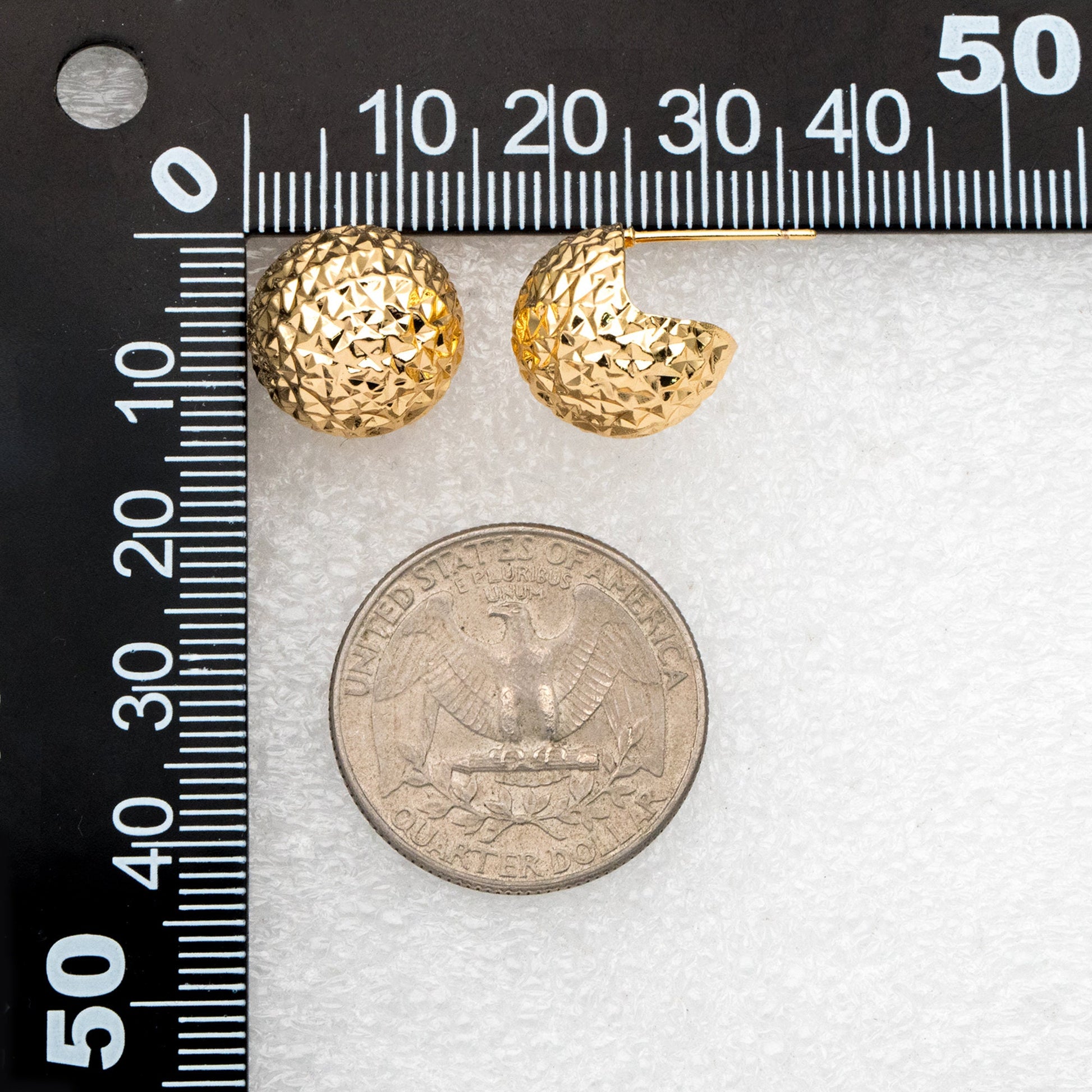 4pcs Gold Ball Ear Posts 14mm, Real Gold plated Brass, Round Earring Studs (GB-3342)