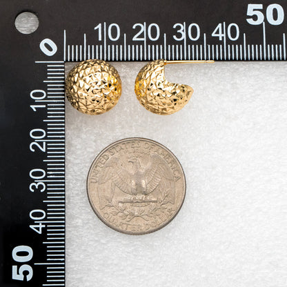 4pcs Gold Ball Ear Posts 14mm, Real Gold plated Brass, Round Earring Studs (GB-3342)