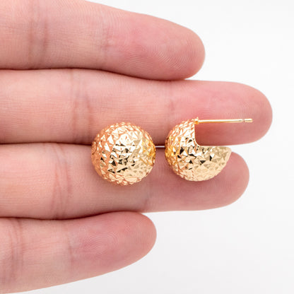 4pcs Gold Ball Ear Posts 14mm, Real Gold plated Brass, Round Earring Studs (GB-3342)