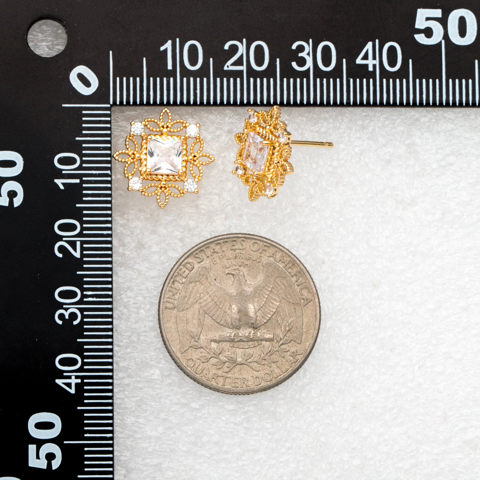 4pcs CZ Pave Gold Filigree Flower Earring, Gold Plated Brass, Jewelry Making, Diy Material, Jewelry Supplies (GB-3345)