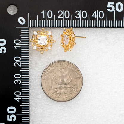 4pcs CZ Pave Gold Filigree Flower Earring, Gold Plated Brass, Jewelry Making, Diy Material, Jewelry Supplies (GB-3345)