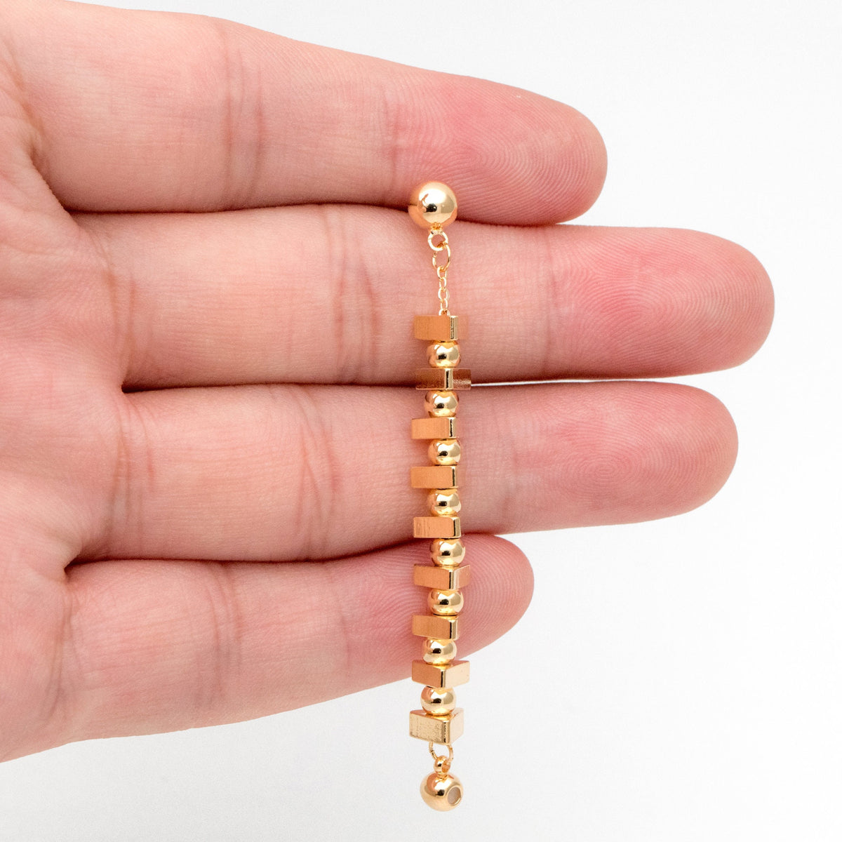 4pcs Gold Triangle Bead Chain Ear Post with Ear Back, Real Gold Plated Brass Chain Earring Studs (GB-3346)